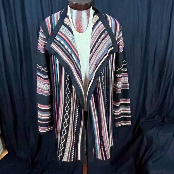 Orvis Womens Wool Open Front Cardigan Southwest Aztec Black Multi Size XL - Picture 1 of 7